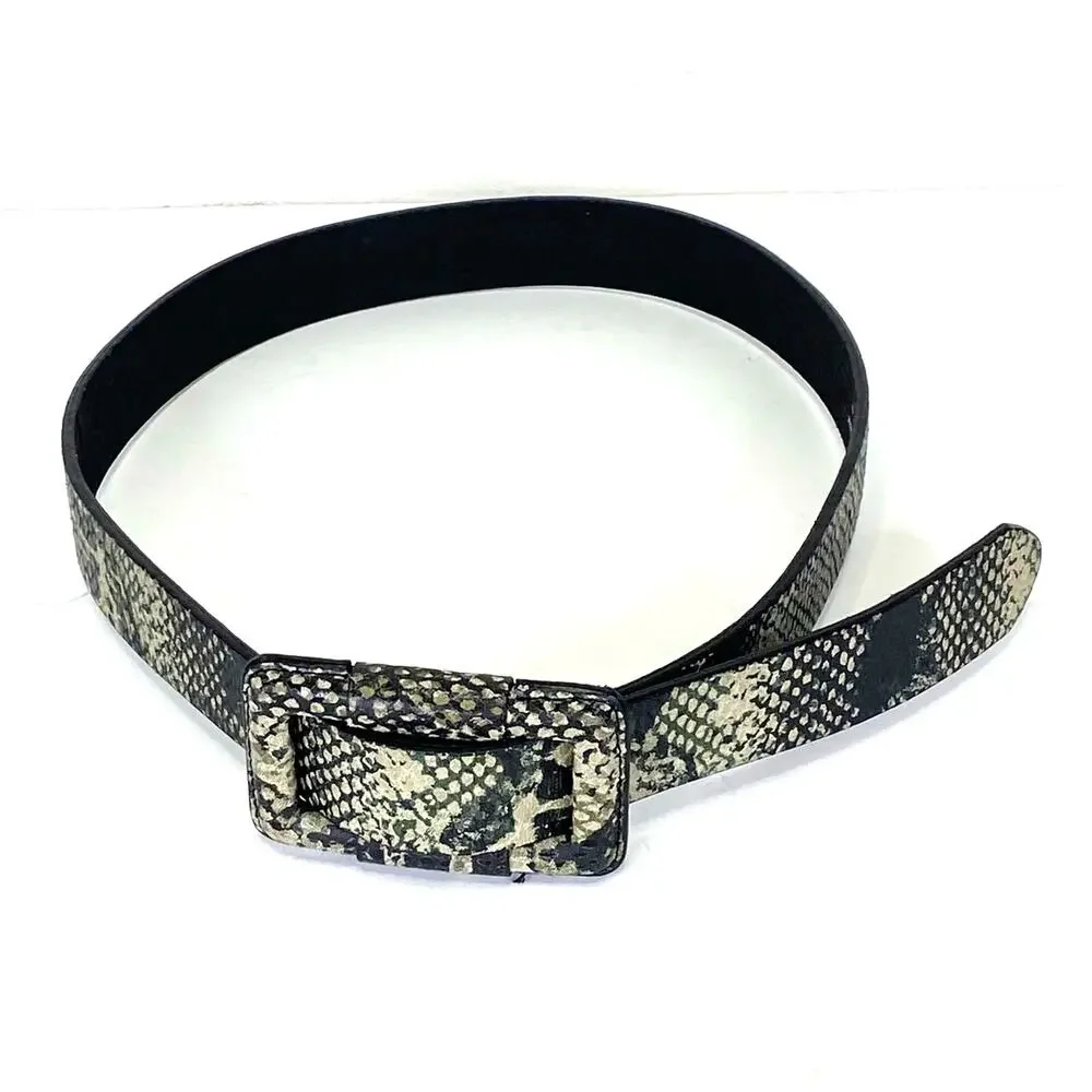 BCBG Maxazaria Leather Snakeskin Print Belt Womens Sz S Green Animal Print